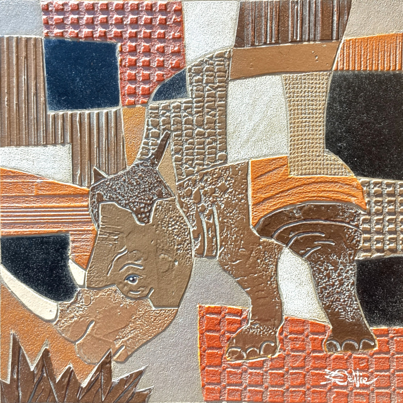  24x24cm RHINOCEROS Aspect laiton et marron